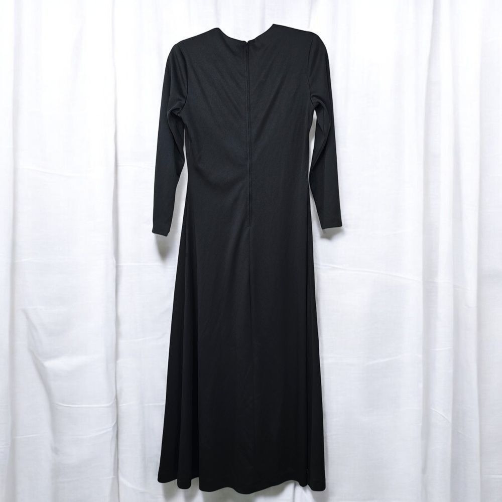 Vintage Black Draped Evening Dress Knotted Detail Size 12 Maxi Party Gothic Core - Picture 2 of 13